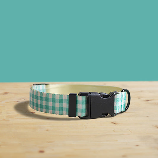 Personalized Grass Plaid Dog Collar and Leash Set with Bowtie