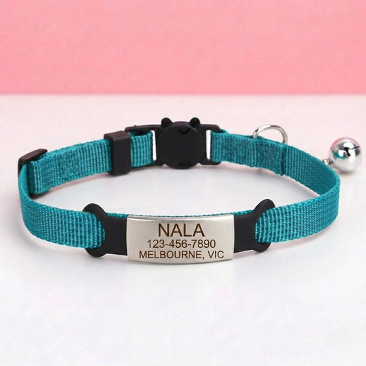 Personalized Cat Collar with Engraved Name, Bell, Breakaway Safety Buckle