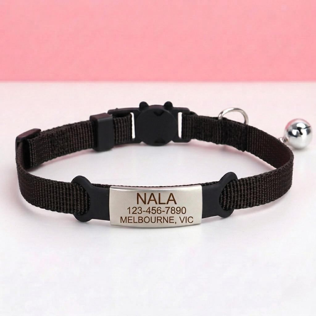 Personalized Cat Collar with Engraved Name, Bell, Breakaway Safety Buckle