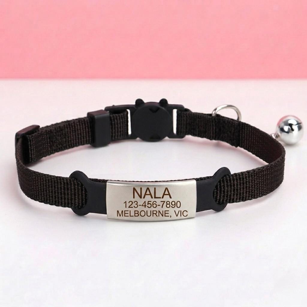 Personalized Cat Collar with Bell, Breakaway Safety Buckle, Adjustable Kitten Collar (8 Colours)