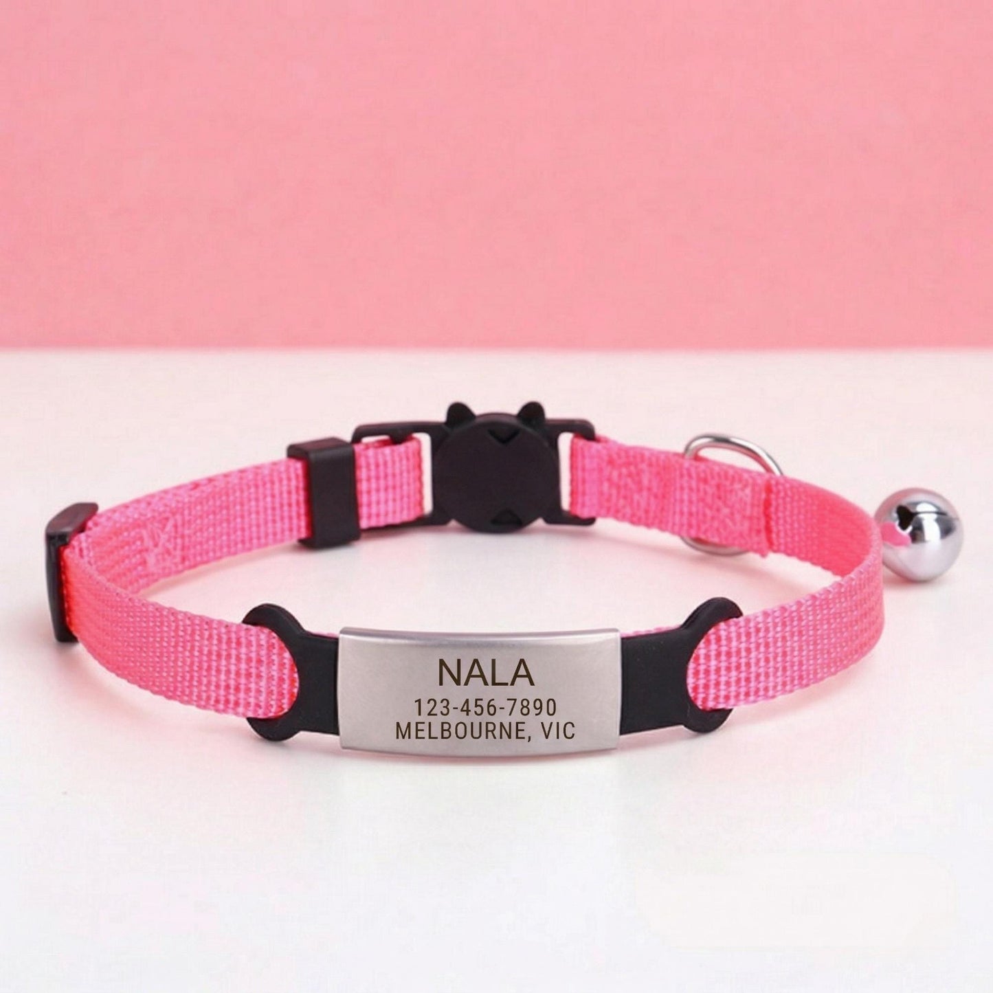 Personalized Cat Collar with Engraved Name, Bell, Breakaway Safety Buckle