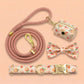 Personalized Dog Collar Set | Pink Peach Pattern | Braided Nylon Rope Leash