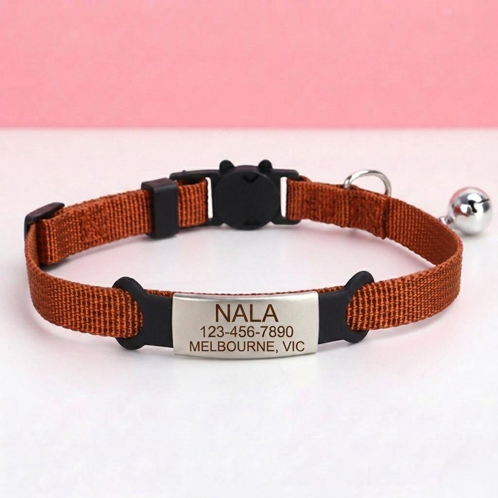 Personalized Cat Collar with Engraved Name, Bell, Breakaway Safety Buckle