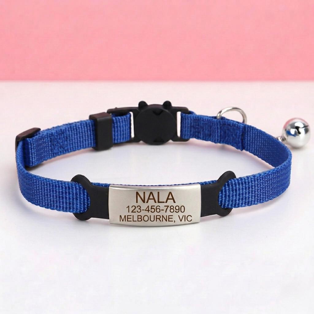 Personalized Cat Collar with Engraved Name, Bell, Breakaway Safety Buckle