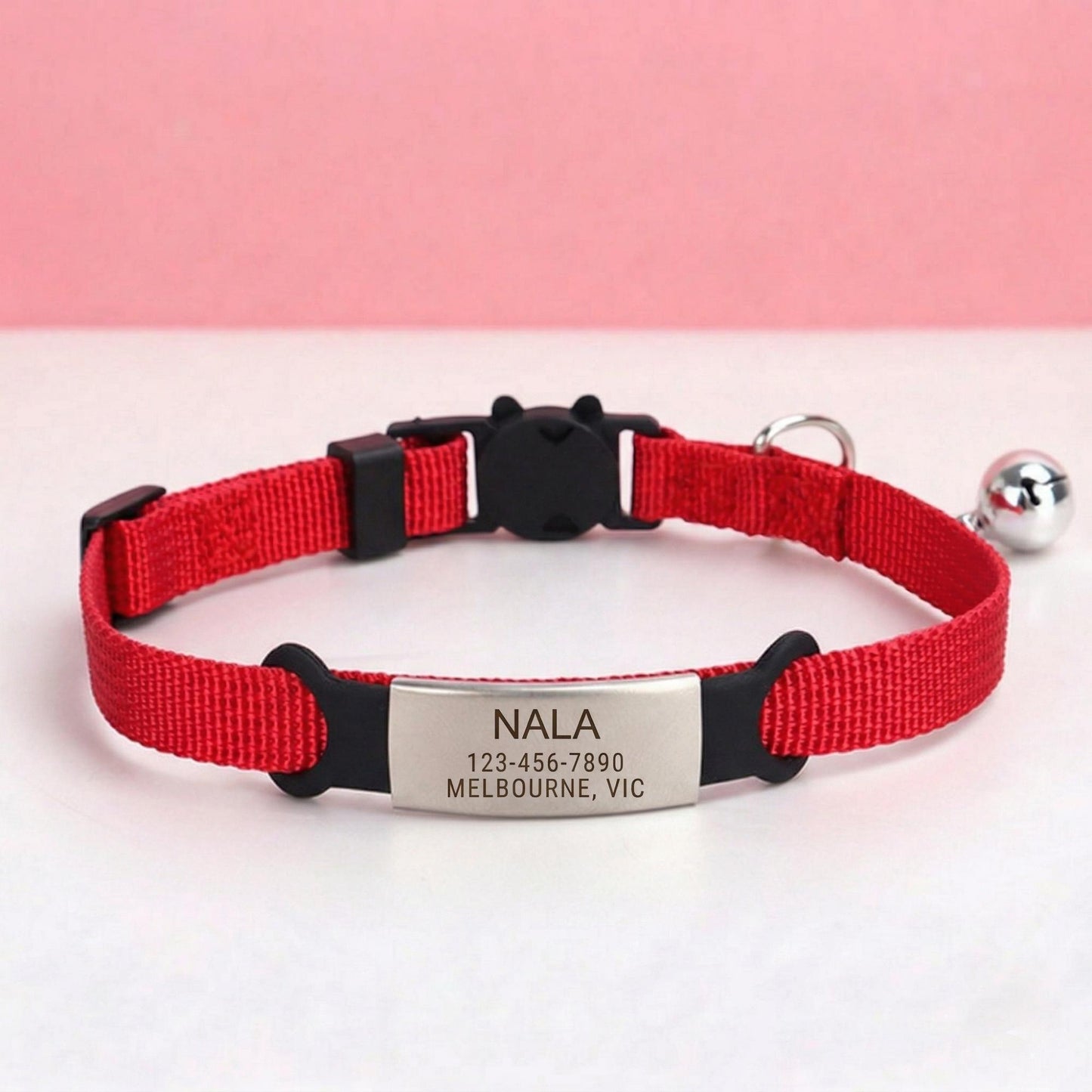 Personalized Cat Collar with Engraved Name, Bell, Breakaway Safety Buckle