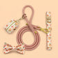 Personalized Dog Collar Harness Leash Set | Pink Peach Floral Pattern, Engraved Buckle
