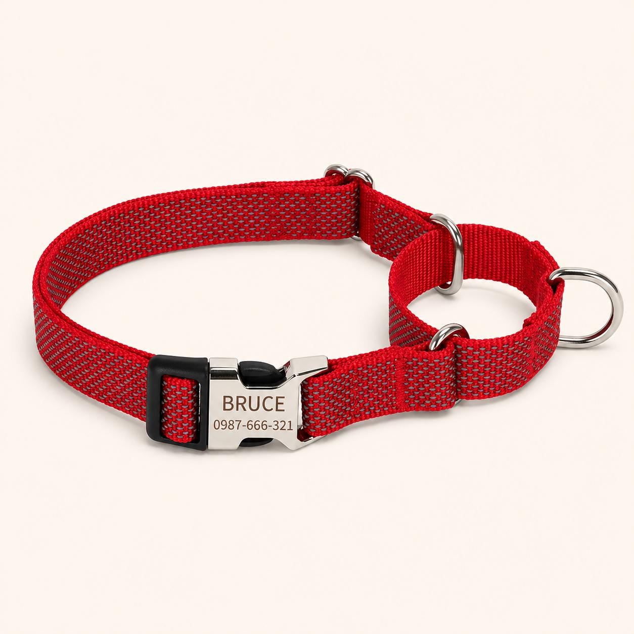 Reflective No Pull Red Dog Harness, Optional Personalized Martingale Collar & Matching Leash, Custom Engraved for Sighthounds