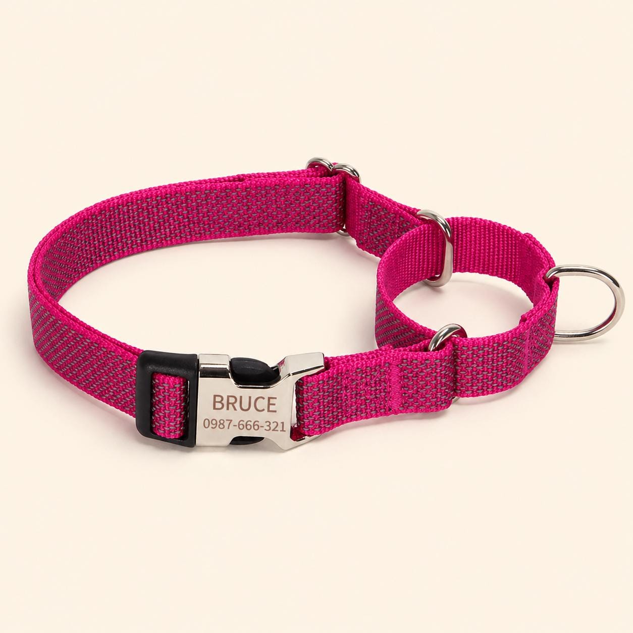 Personalized Martingale Dog Collar with Engraved Metal Buckle, Custom Nylon No-Slip Collar with Name & Phone Number, Pet ID Collar