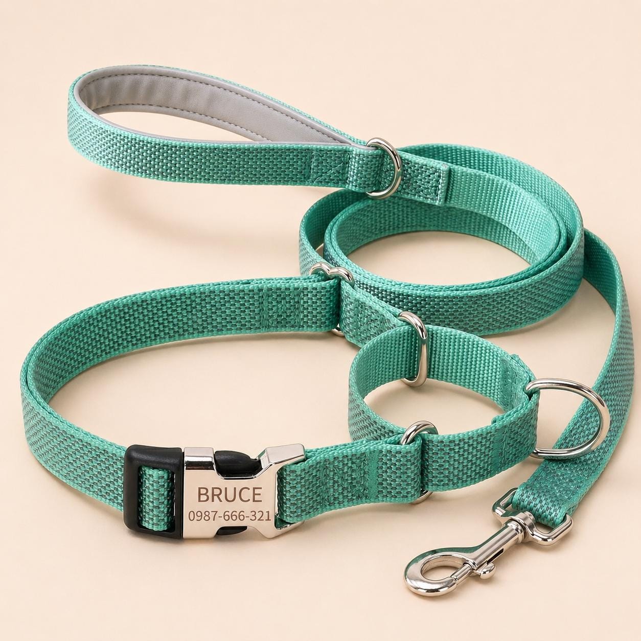 Mint Green Whippet Harness Set, Pastel Sighthound No Pull Harness, Optional Personalised Martingale Collar & Optional Matching Leash