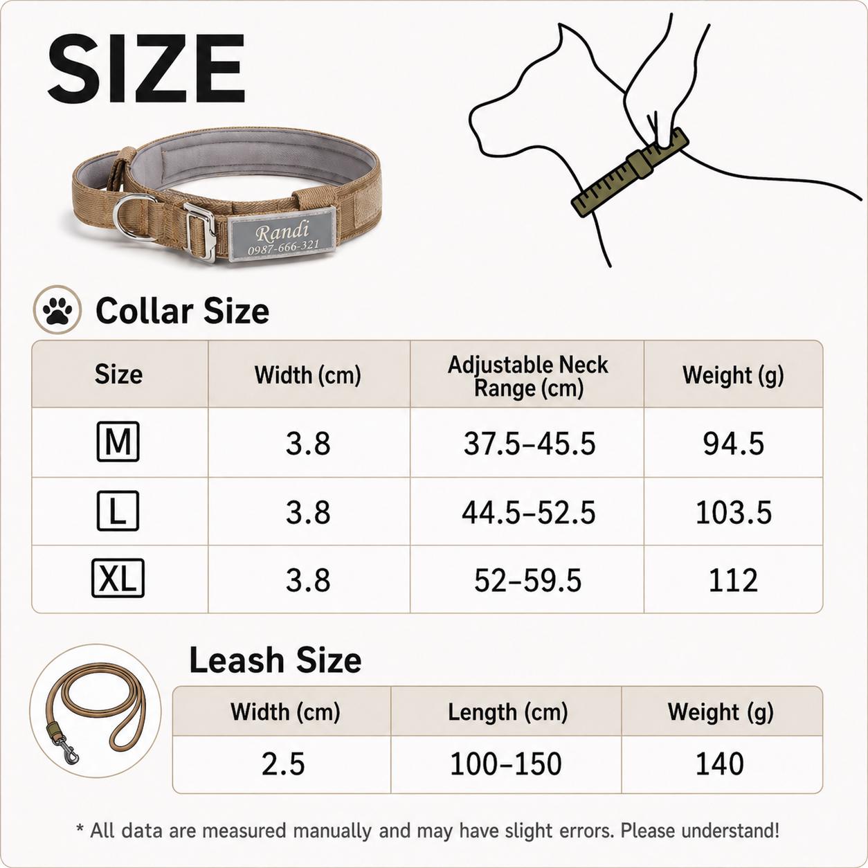 Personalized Tactical Dog Collar with Handle, Heavy Duty Reflective Nylon K9 Collar, Adjustable Military Training Collar for Large Dogs
