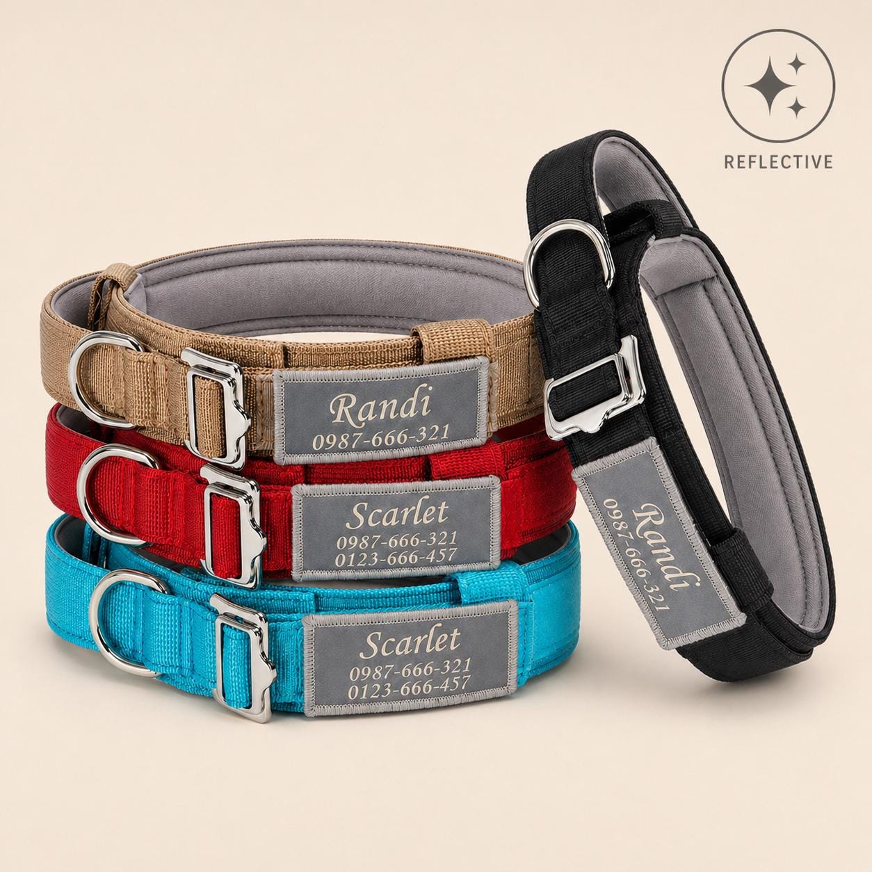 Tactical Dog Collar with Control Handle, Heavy Duty Lightweight Nylon Personalised Collar, 4 Colors, Reflective Adjustable K9 Dog Collar