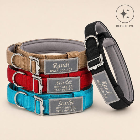 Tactical Dog Collar with Control Handle, Heavy Duty Lightweight Nylon Personalised Collar, 4 Colors, Reflective Adjustable K9 Dog Collar