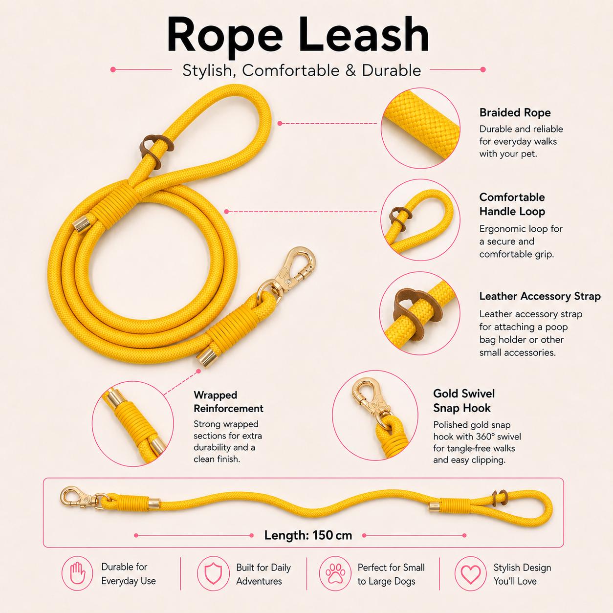 Lemon Print Dog Collar, Leash, and Poop Bag Holder Set | Personalized Pet Gear