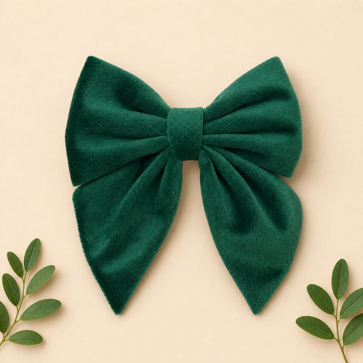Personalized Forest Green Velvet Dog Harness Set | Christmas Dog Collar Leash Bow Flower Poop Bag | Custom Name | Mix & Match 7-Piece Set
