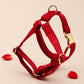 Personalized Red Velvet Dog Harness Set | Dog Collar Leash Bow Flower Poop Bag | Custom Name | Mix & Match 7-Piece Set