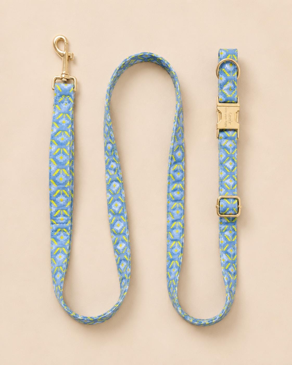 Hands Free Dog Leash and Matching Collar Set | Blue Geometric Pattern | Adjustable Waist Leash | Running Walking Leash | Gift for Dog Mom 1