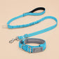 Tactical Dog Collar, Lightweight 1.5" Wide Nylon with Reflective Custom Name Sticker&Trim, Heavy Duty Bungee Leash with Car Seat Attachment