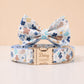 Floral Dog Collar Personalized, Girl Dog Collar with Engraved Name, Cute Flower Puppy Collar with Optional Bow Tie & Leash Set, Gift