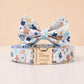 Spring Floral Dog Collar, Optional Matching Bow Tie, Leash, Personalized Engraved Pet Collar Set, Custom Garden Puppy Collar Gift