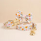 Floral Dog Collar with Bow Tie, Personalized Engraved Buckle, Spring Wildflower Puppy Collar, Custom Pet Collar Set with Name and Phone Gift