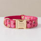 Personalized Dog Collar Engraved, Japanese Cherry Blossom Pet Collar with Leash & Bow Tie Set, Custom Floral Puppy Collar Gift