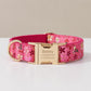 Japanese Floral Dog Collar, Personalized Engraved Name Pet Collar, Cherry Blossom Collar with Leash & Bow Tie, Asian Floral Puppy Collar