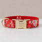 Personalized Dog Collar Engraved, Japanese Cherry Blossom Pet Collar with Leash & Bow Tie Set, Custom Floral Puppy Collar Gift