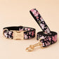 Black Floral Dog Harness, Custom Name Collar Optional Matching Leash Bow | Mix & Match 7-Piece Set XS S M L XL