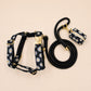 Personalized Black Daisy Dog Harness | Custom Name Collar Leash Bowtie Poop Bag | Mix & Match Walking Set | Floral Print XS-XL