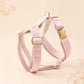 Pink Velvet Dog Harness Set | Personalized Name Collar Rope Leash Bow | Custom Girl Dog Gift | Mix & Match 7-Piece Set