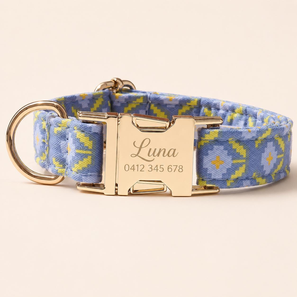 Hands Free Dog Leash and Matching Collar Set | Blue Geometric Pattern | Adjustable Waist Leash | Running Walking Leash | Gift for Dog Mom 1