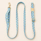 Hands Free Dog Leash and Matching Collar Set | Blue Geometric Pattern | Adjustable Waist Leash | Running Walking Leash | Gift for Dog Mom 1