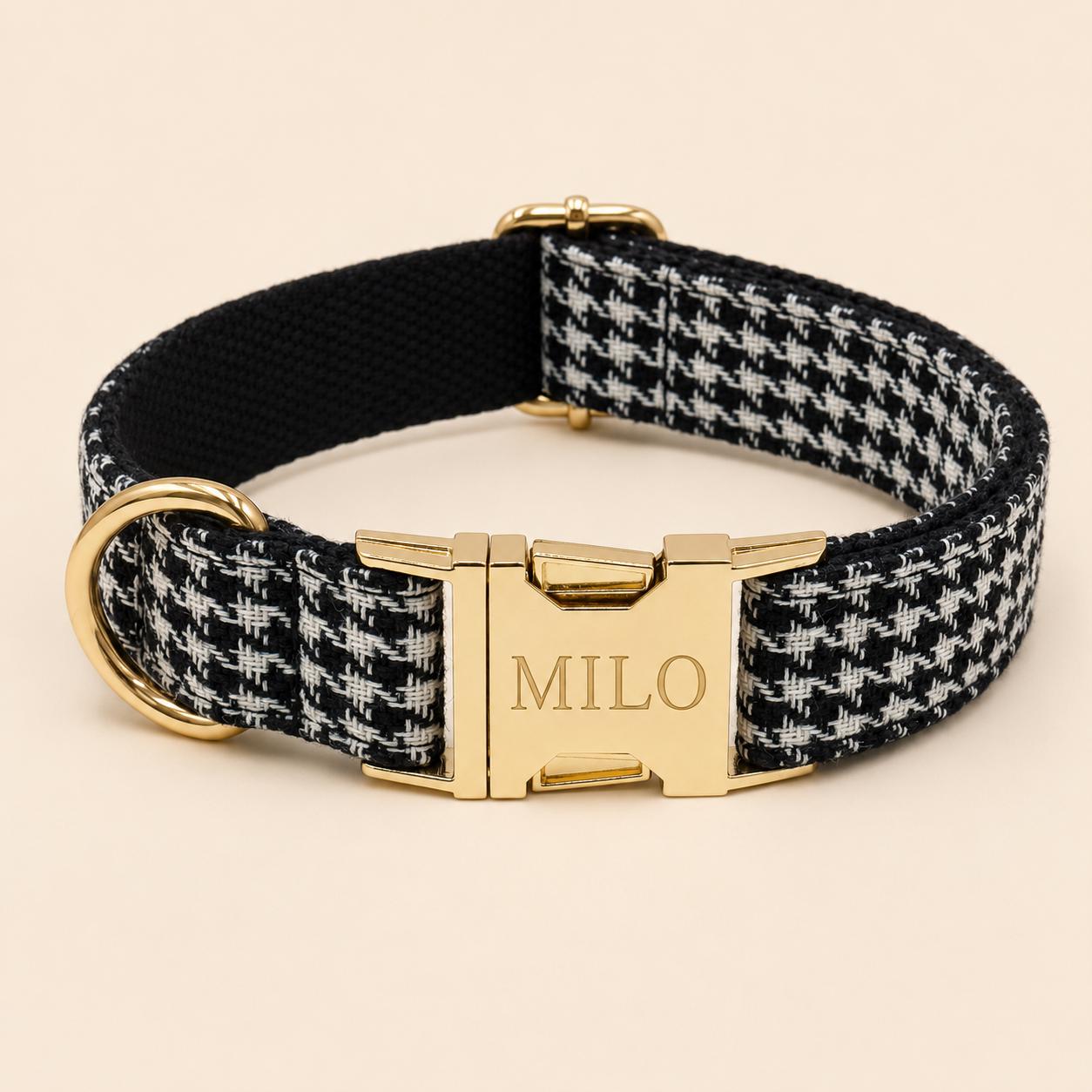 Personalized Houndstooth Dog Harness | Custom Name Collar Leash Bowtie Poop Bag | Mix & Match Walking Set | Check Print XS-XL