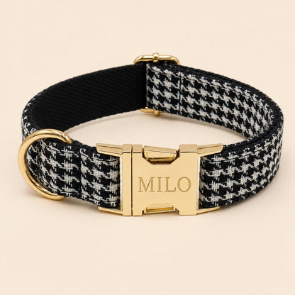 Personalized Houndstooth Dog Harness | Custom Name Collar Leash Bowtie Poop Bag | Mix & Match Walking Set | Check Print XS-XL
