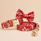 Japanese Floral Dog Collar, Personalized Engraved Name Pet Collar, Cherry Blossom Collar with Leash & Bow Tie, Asian Floral Puppy Collar