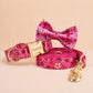 Personalized Dog Collar Engraved, Japanese Cherry Blossom Pet Collar with Leash & Bow Tie Set, Custom Floral Puppy Collar Gift