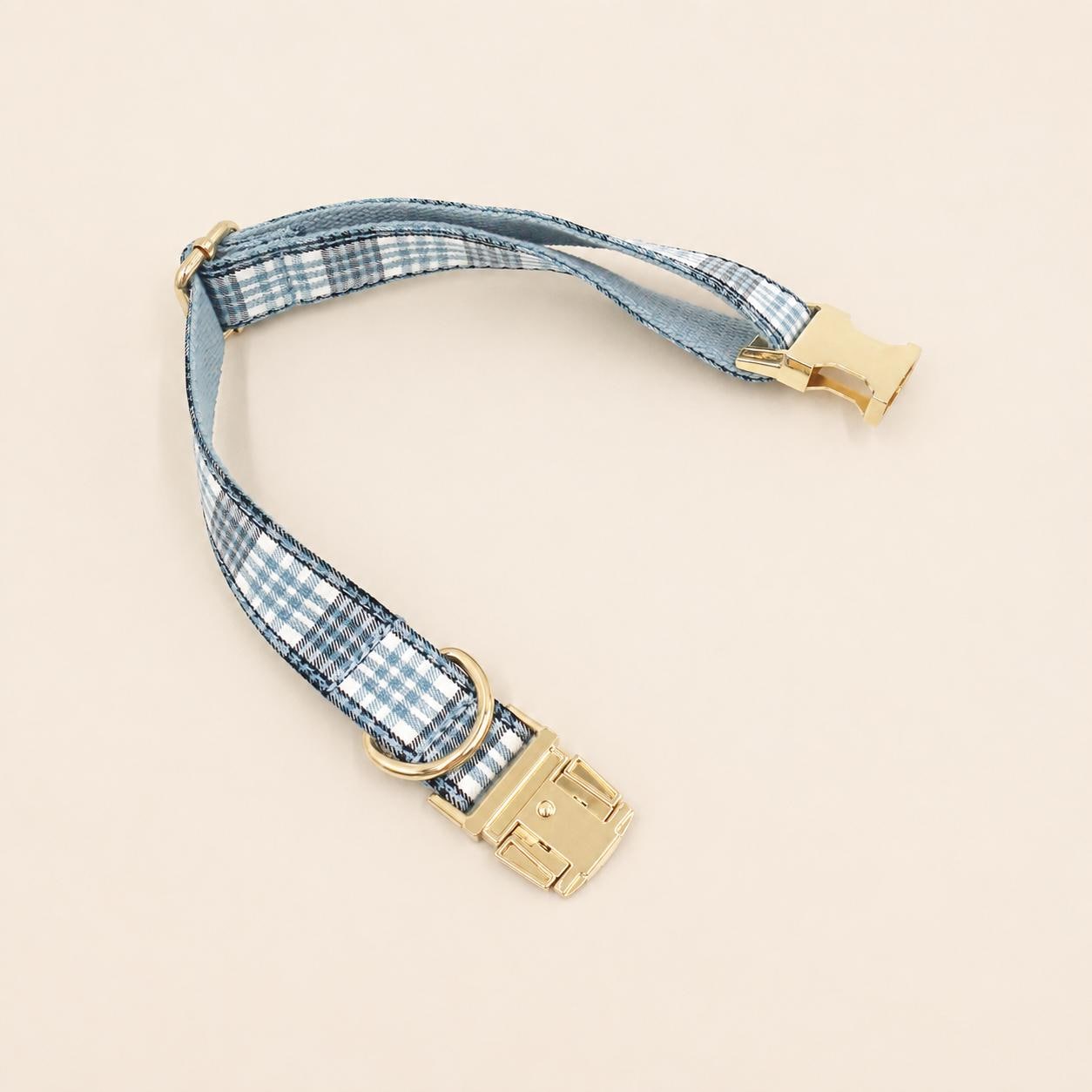 Personalized Blue Plaid Dog Harness, Optional Custom Name Collar Rope Leash Set, Tartan Check XS-XL