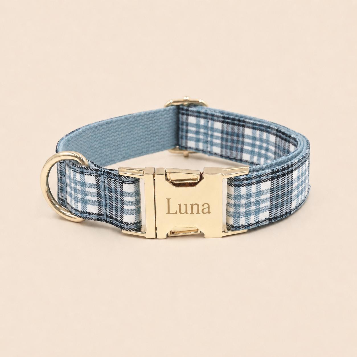 Personalized Blue Plaid Dog Harness, Optional Custom Name Collar Rope Leash Set, Tartan Check XS-XL
