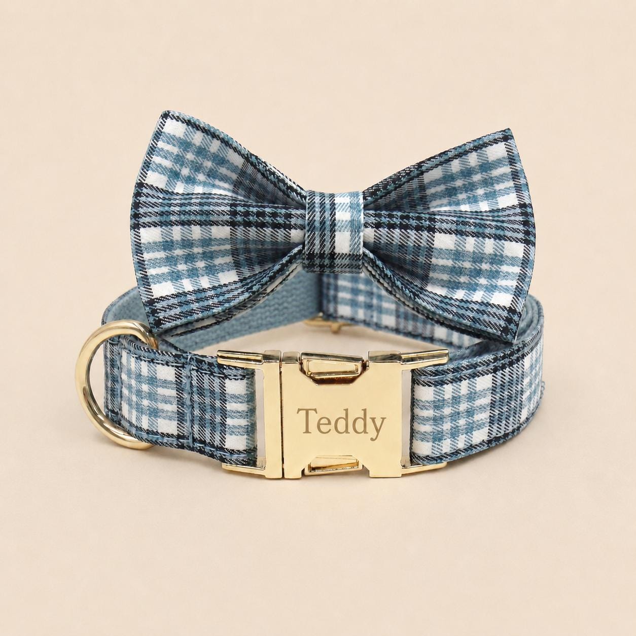 Personalized Blue Plaid Dog Harness, Optional Custom Name Collar Rope Leash Set, Tartan Check XS-XL