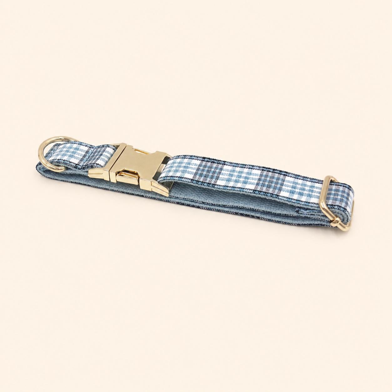 Personalized Blue Plaid Dog Harness, Optional Custom Name Collar Rope Leash Set, Tartan Check XS-XL