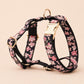 Black Floral Dog Harness, Custom Name Collar Optional Matching Leash Bow | Mix & Match 7-Piece Set XS S M L XL