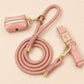 Personalized PU Leather Optional Dog Collar, Custom Airtag Holder with Engraving, Easy to Clean, Rope Leash, Matching Poop Bag