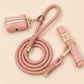 PU Leather Dog Collar, Optional Custom Airtag Holder with Engraving, Easy to Clean, Rope Leash, Matching Poop Bag