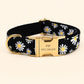 Personalized Black Daisy Dog Harness | Custom Name Collar Leash Bowtie Poop Bag | Mix & Match Walking Set | Floral Print XS-XL