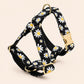 Personalized Black Daisy Dog Harness | Custom Name Collar Leash Bowtie Poop Bag | Mix & Match Walking Set | Floral Print XS-XL