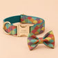 Green Japanese Wave Dog Harness, Custom Name Collar Optional Matching Leash Bow | Gold Buckle Mix & Match Set XS S M L XL
