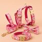 Pink Sakura Dog Harness, Personalised Name Collar Optional Matching Leash Bow | Gold Buckle Mix & Match Set XS S M L XL