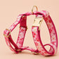 Pink Sakura Dog Harness, Personalised Name Collar Optional Matching Leash Bow | Gold Buckle Mix & Match Set XS S M L XL