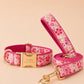 Pink Sakura Dog Harness, Personalised Name Collar Optional Matching Leash Bow | Gold Buckle Mix & Match Set XS S M L XL
