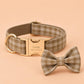 Khaki Tartan Dog Harness Optional Set, Personalised Plaid Collar Leash Bow | Engraved Gold Buckle Mix & Match XS S M L XL